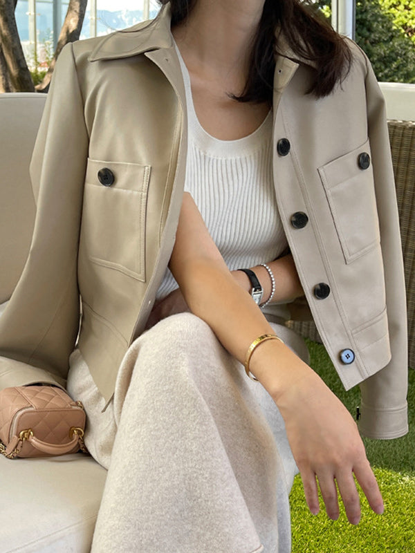 Long Sleeves Buttoned Pockets Lapel Jackets Outerwear