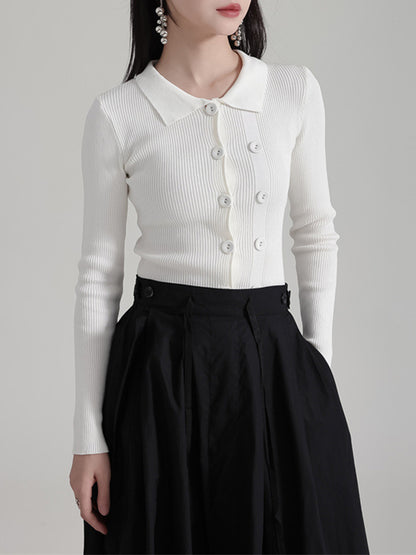 Long Sleeves Skinny Buttoned Solid Color Lapel Cardigan Tops
