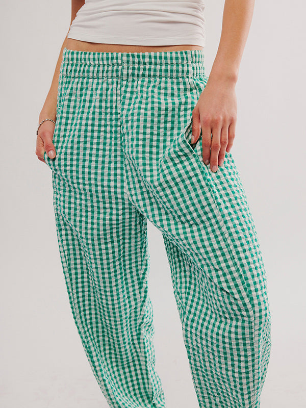 Loose Plaid Pockets Split-Joint Pants Trousers