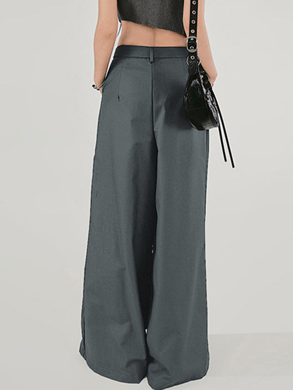 High Waisted Loose Solid Color Split-Joint Pants Trousers