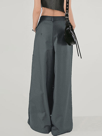 High Waisted Loose Solid Color Split-Joint Pants Trousers