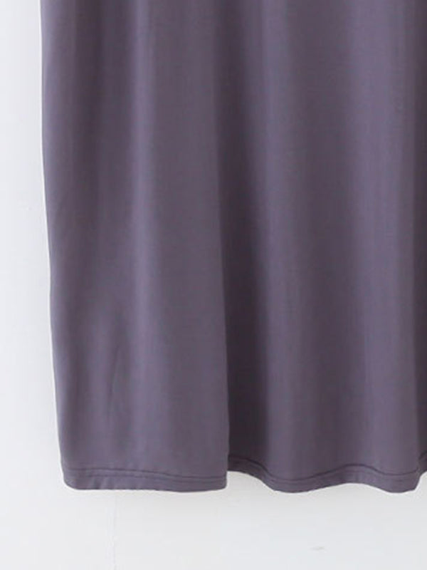 High Waisted Loose Solid Color Split-Joint Round-Neck Pajama Dress