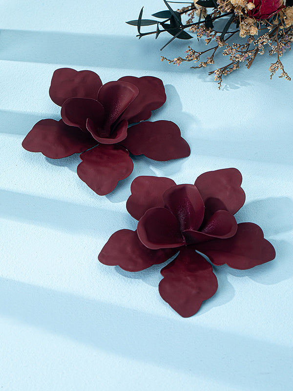 Flower Shape Solid Color Drop Earrings
