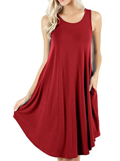 Loose Pockets Sleeveless Solid Color Spaghetti-Neck Mini Dresses