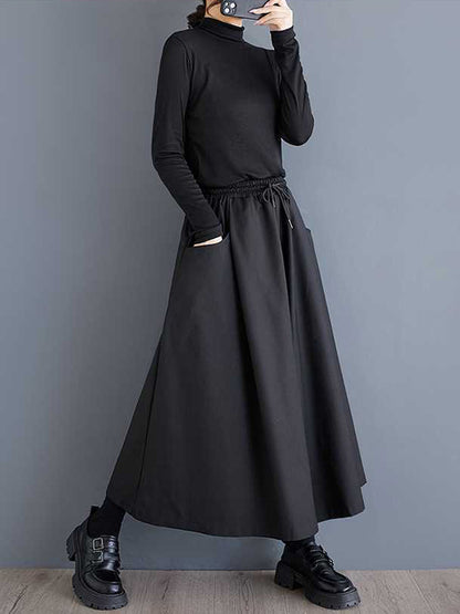A-Line High Waisted Drawstring Elasticity Pockets Solid Color Culotte Pants