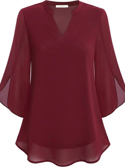 Half Sleeves Loose Solid Color V-Neck Blouses&Shirts Tops