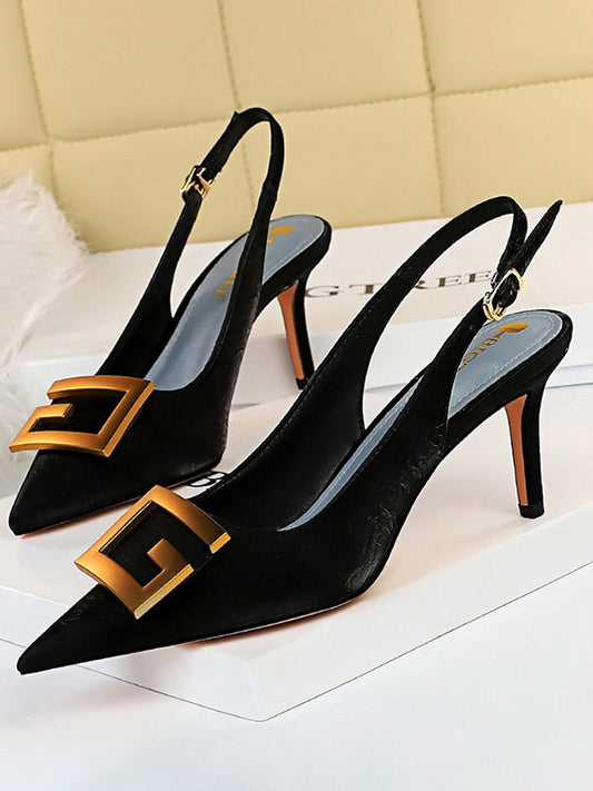 Belt Buckle Pointed-Toe Pumps Sling Shoes
