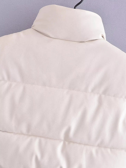 Skinny Sleeveless Drawstring Elasticity Solid Color Split-Joint Zipper Stand Collar Padded Vest