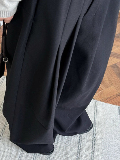 Loose Wide Leg Buttoned Pleated Pockets Solid Color Zipper Suit Pants