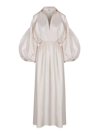 Long Sleeves Loose No Belt Solid Color V-Neck Maxi Dresses