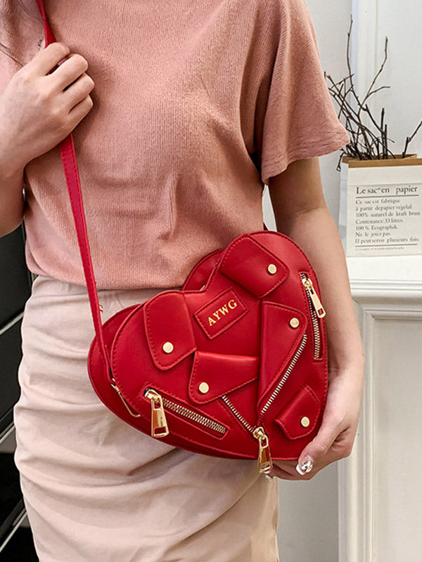 Heart Shape Split-Joint Zipper Bags Crossbody Bags Handbags