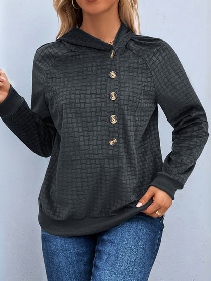 Hooded Long Sleeves Buttoned Split-Joint Hoodies Tops