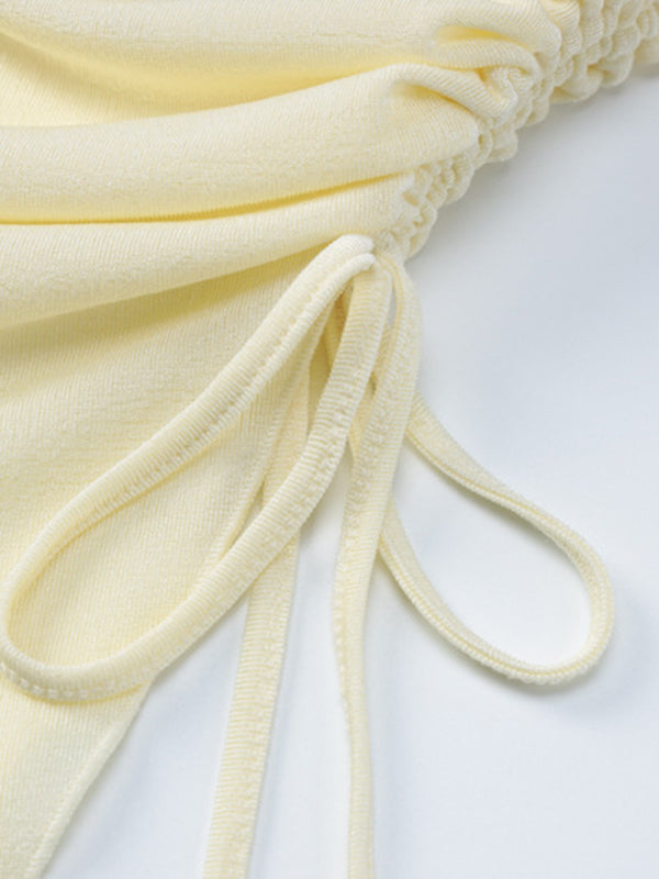 Irregular Clipping Skinny Asymmetric Drawstring Solid Color Split-Side Tube Vest Top