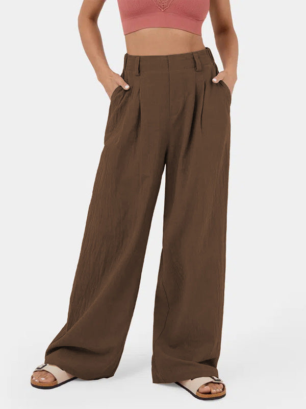 Loose Wide Leg Pleated Solid Color Split-Joint Pants Trousers