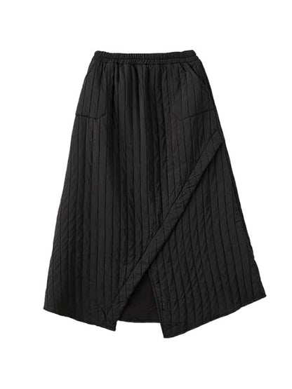 High Waisted Loose Asymmetric Elasticity Pockets Quilted Solid Color Skirts Bottoms