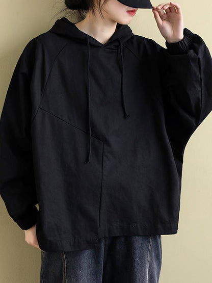 Artistic Retro Solid Color Split-Joint Hooded Long Sleeves Hoodies