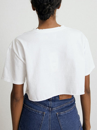 Loose Short Sleeves Solid Color Round-Neck T-Shirts Tops