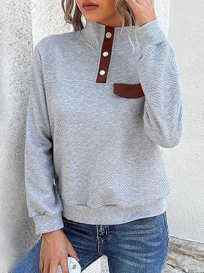 Long Sleeves Loose Buttoned Split-Joint Zipper Lapel Sweatshirt Tops