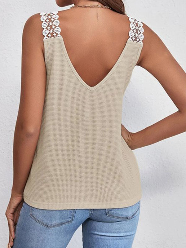 Loose Sleeveless Split-Joint V-Neck Vest Top