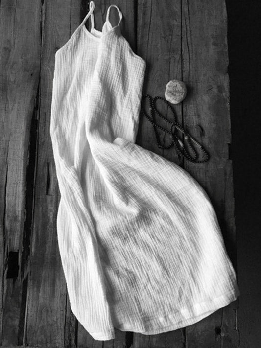 Vintage Solid Color Spaghetti-Neck Loose Sleeveless Mini Dress