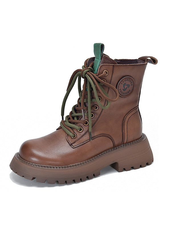 Muffin Heel Round-Toe Tied Zipper Boots