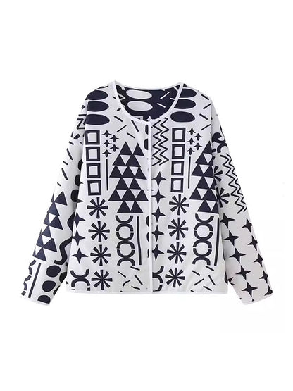 Long Sleeves Loose Contrast Color Printed Reversible Split-Joint Outerwear