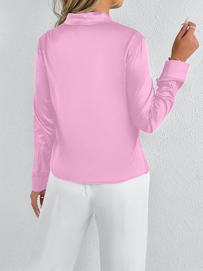 Long Sleeves Loose Solid Color Split-Joint Streamer Scarf Collar Blouses&Shirts Tops