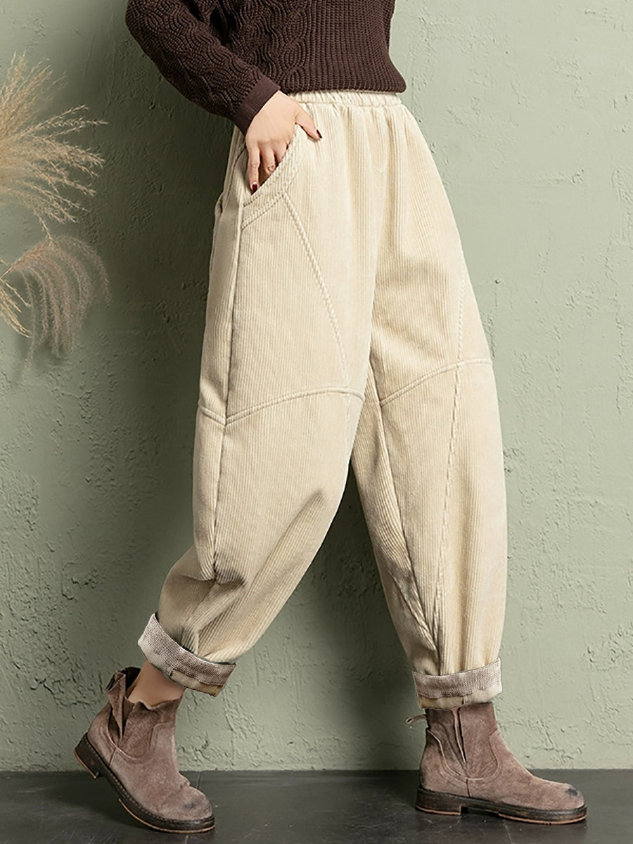Plus Size Women Winter Casual Pure Color Corduroy Harem Pants