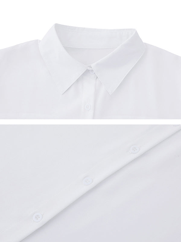 High-Low Irregular Clipping Solid Color Split-Joint Lapel Blouses