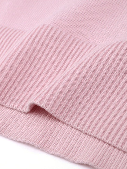 Long Sleeves Loose Solid Color Split-Joint Round-Neck Sweater Tops