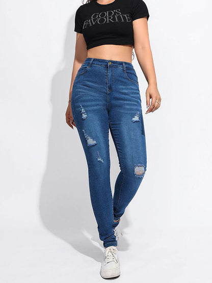 Skinny Leg High-Waisted Ripped Split-Joint Jean Pants Bottoms