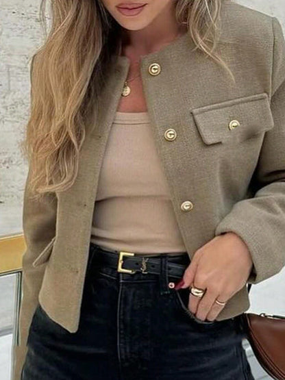 Long Sleeves Loose Buttoned Split-Joint Round-Neck Outerwear