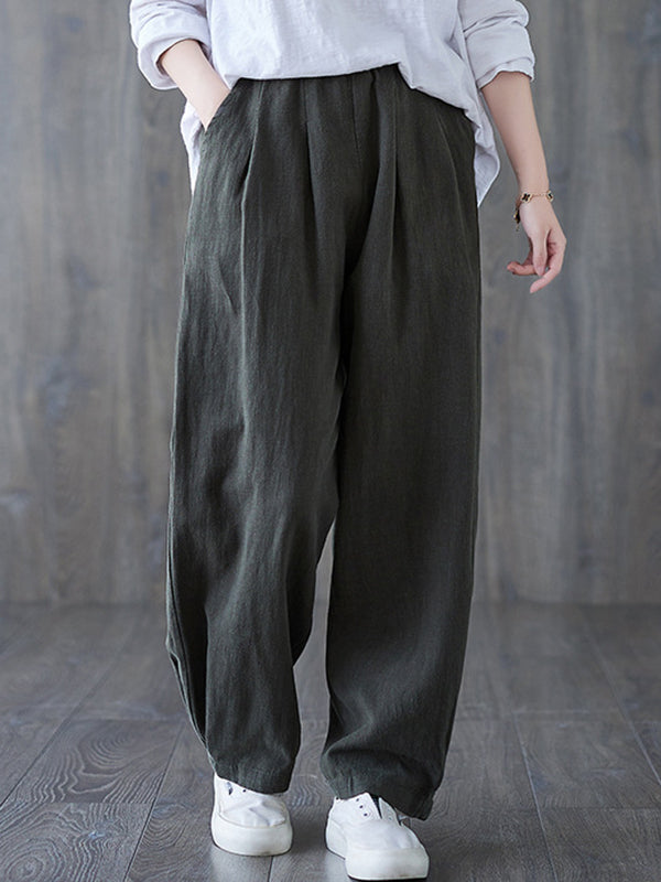 Simple Wide Leg Loose Elasticity Solid Color Casual Pants Bottoms