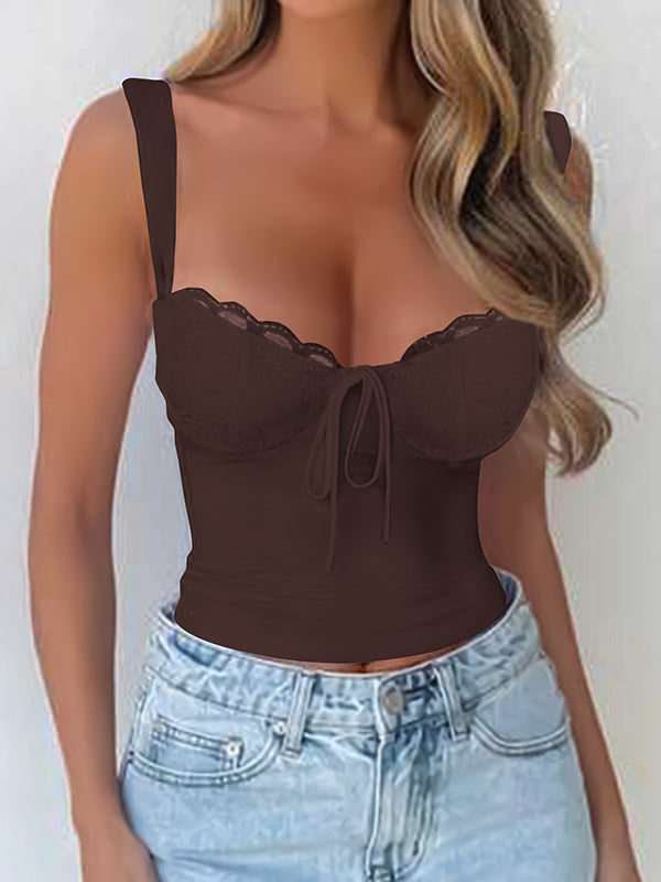 Skinny Sleeveless Solid Color Tied Spaghetti-Neck Camis