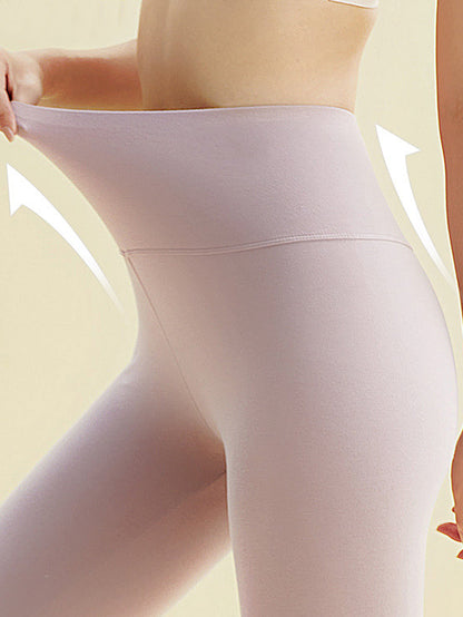 Women Autumn Warm Pure Color High Waist Cotton Leggings
