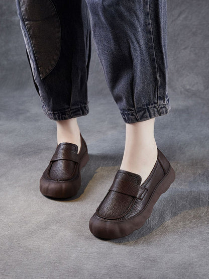 Women Retro Genuine Leather Mid-Heel Shoes
