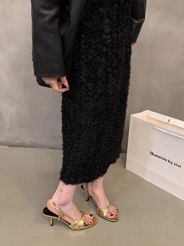 Belt Buckle Open Toe Peep-Toe Split-Joint Pumps Sandals Sling Shoes