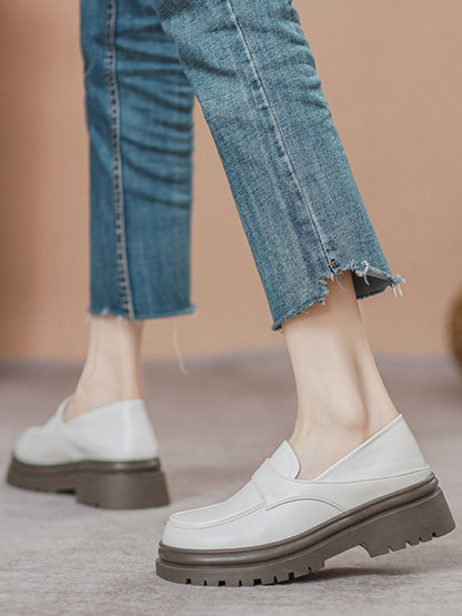 Round-Toe Split-Joint Loafers Platform Shoes