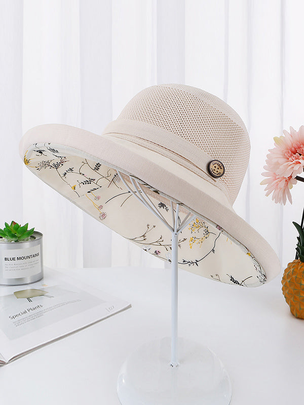 Hollow Lace-Up Printed Split-Joint Sun Hat