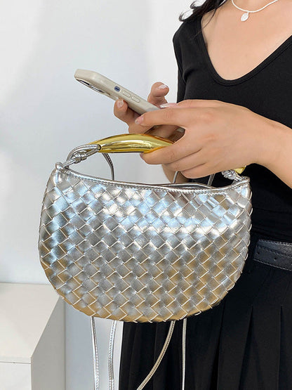 Geometric Split-Joint Woven Zipper Bags Handbags