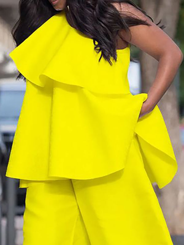 Loose Sleeveless Asymmetric Double Layered Solid Color One-shoulder Vest Top