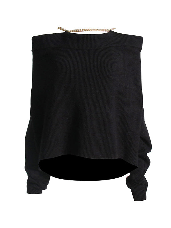 Long Sleeves Loose Chains Heaps Collar Knitwear Pullovers Sweater Tops