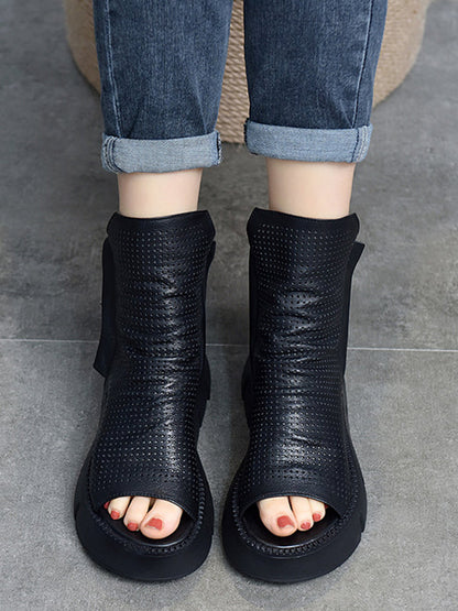 High-Top Open Toe Mesh Zipper Platform Shoes Sandals