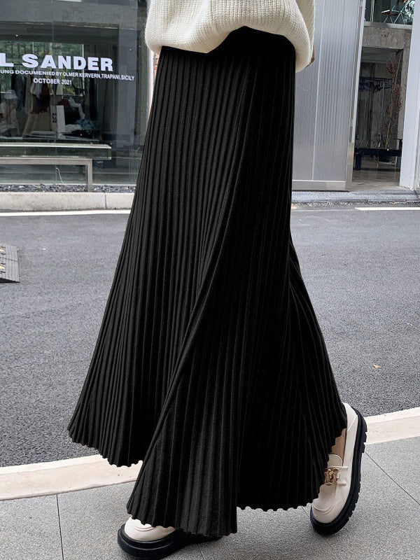 A-Line High Waisted Pleated Solid Color Skirts Bottoms