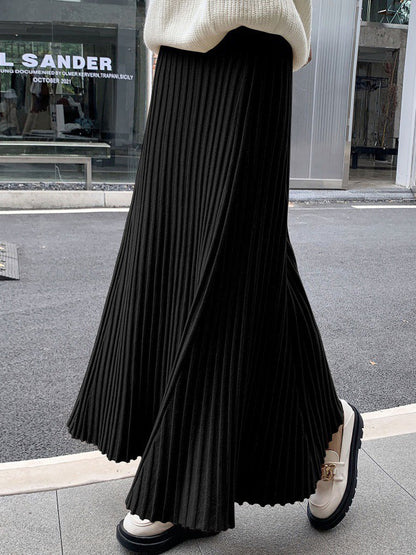 A-Line High Waisted Pleated Solid Color Skirts Bottoms