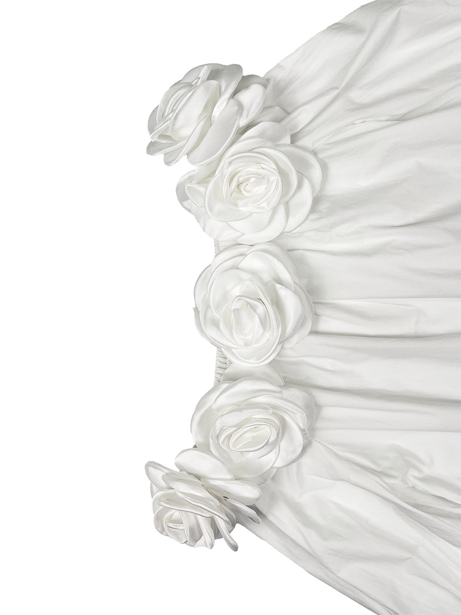 Half Sleeves Loose Pockets Solid Color Three-Dimensional Flower Off-The-Shoulder Mini Dresses