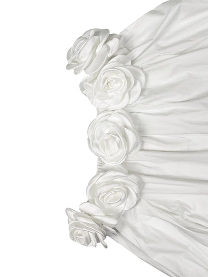 Half Sleeves Loose Pockets Solid Color Three-Dimensional Flower Off-The-Shoulder Mini Dresses