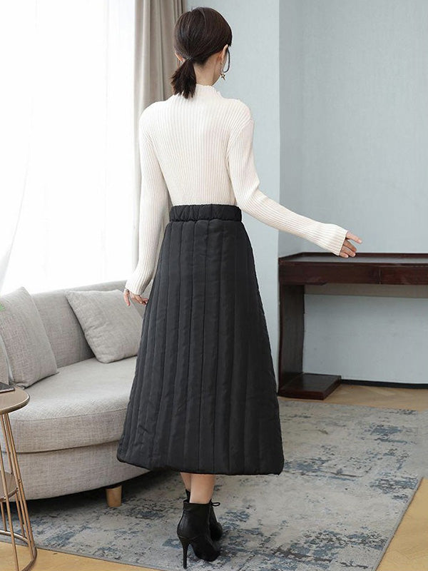 Vintage Loose Elasticity High-Waisted A-Line Padded Skirt Bottom