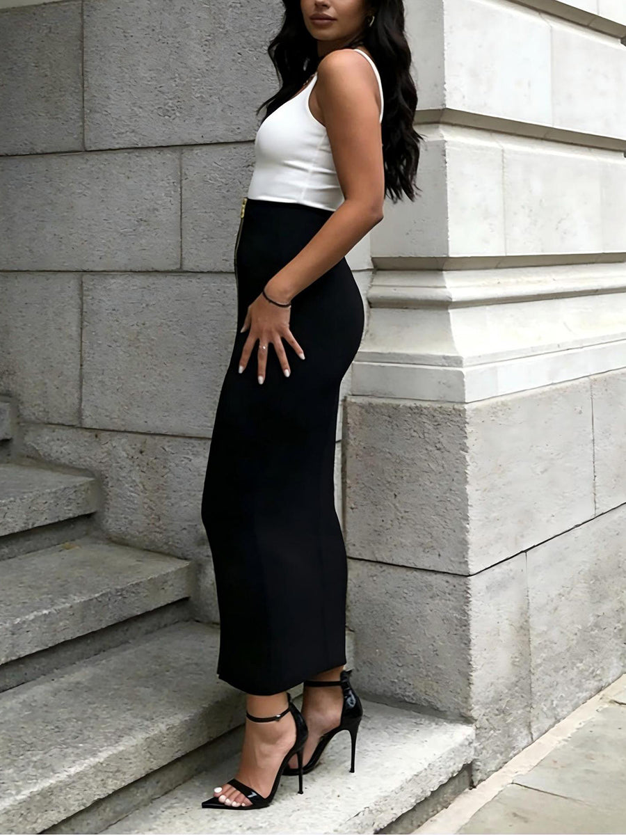 Bodycon High Waisted Solid Color Zipper Skirts Bottoms