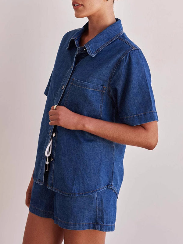 Loose Short Sleeves Split-Joint Lapel Blouses&Shirts Tops